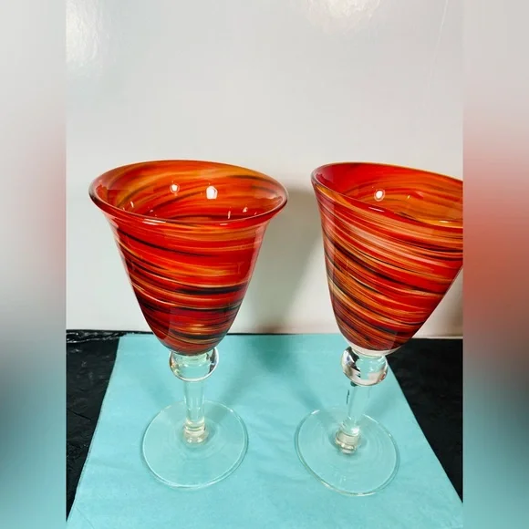 Red Twist Set of 2 Water Goblet 8" - 8 oz - Glass - Picture 6 of 9